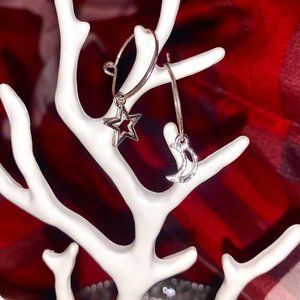 Sterling Silver Star and Moon Hoop Earrings